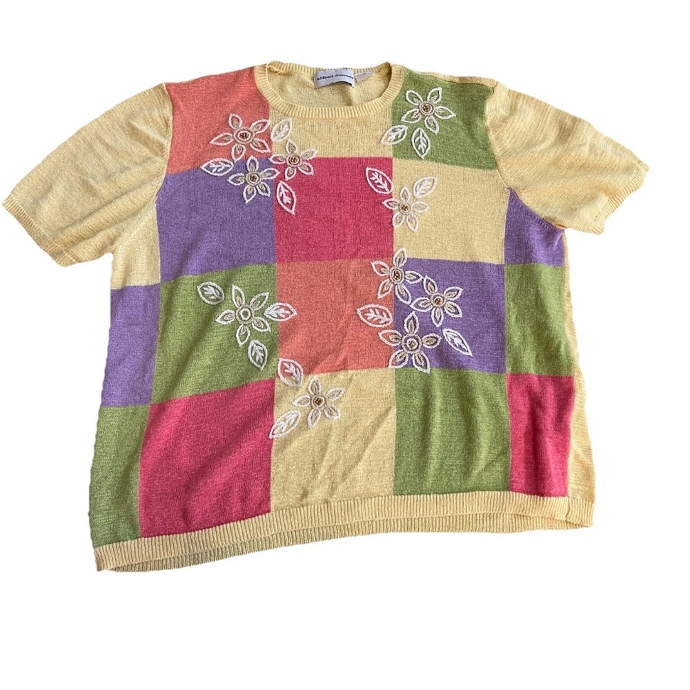 Alfred Dunner ladies XL yellow color block‎ VTG 90s/Y2K granny core knit top